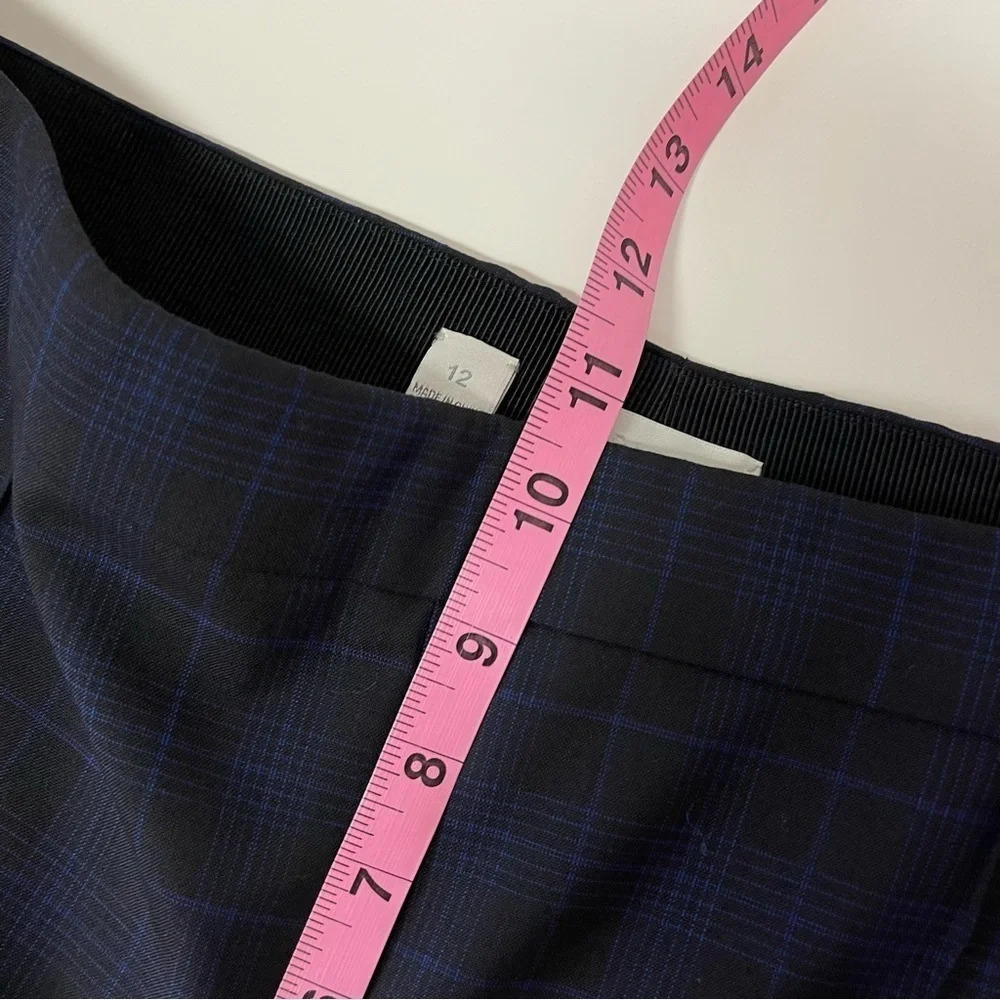 Carlisle New York Pants Womens 12 Black Navy Blue Plaid Wool Blend Side Zip - Picture 10 of 12